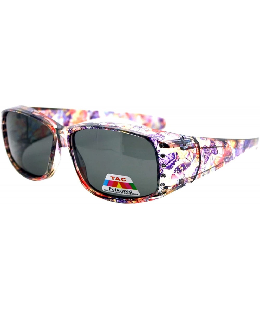 Rectangular Womens Fit Over Glasses Polarized Sunglasses Rhinestones Floral - Purple Brown - C61880N5K7K $24.48