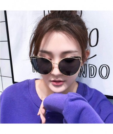 Cat Eye Luxury Fashion Cat Eye Designer Sunglasses Metal Reflective Glasses For Women Mirror Retro glasses - Black Gray - CD1...