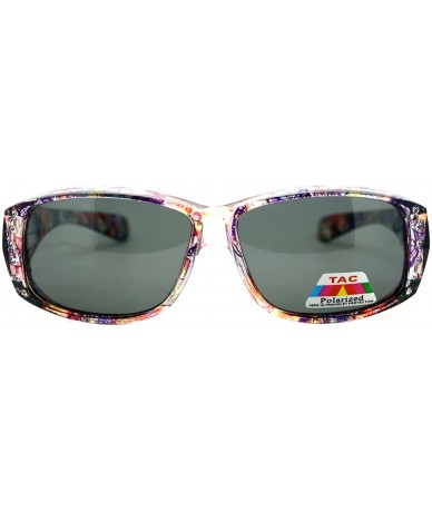 Rectangular Womens Fit Over Glasses Polarized Sunglasses Rhinestones Floral - Purple Brown - C61880N5K7K $24.48