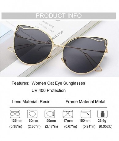 Cat Eye Luxury Fashion Cat Eye Designer Sunglasses Metal Reflective Glasses For Women Mirror Retro glasses - Black Gray - CD1...