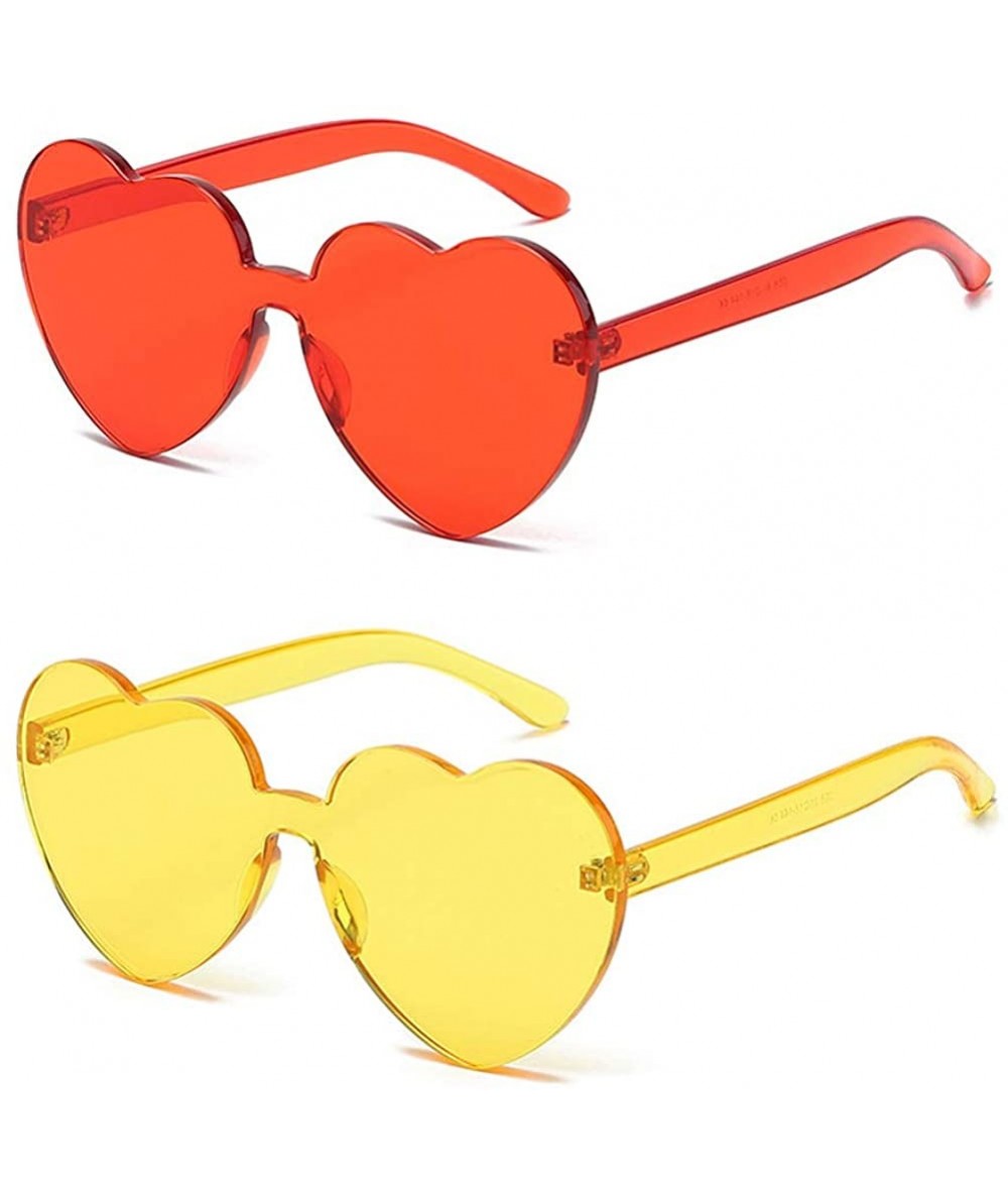 Oversized Heart Transparent Multicolor Party Favors Big Rimless Sunglasses for Women - Red + Yellow - CO18O4AD3L6 $23.54