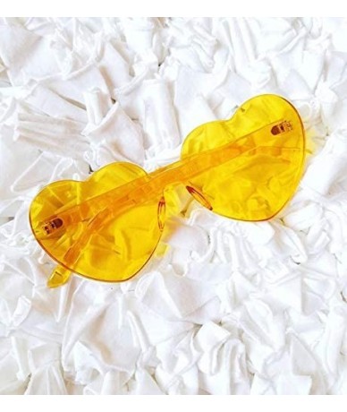 Oversized Heart Transparent Multicolor Party Favors Big Rimless Sunglasses for Women - Red + Yellow - CO18O4AD3L6 $23.54