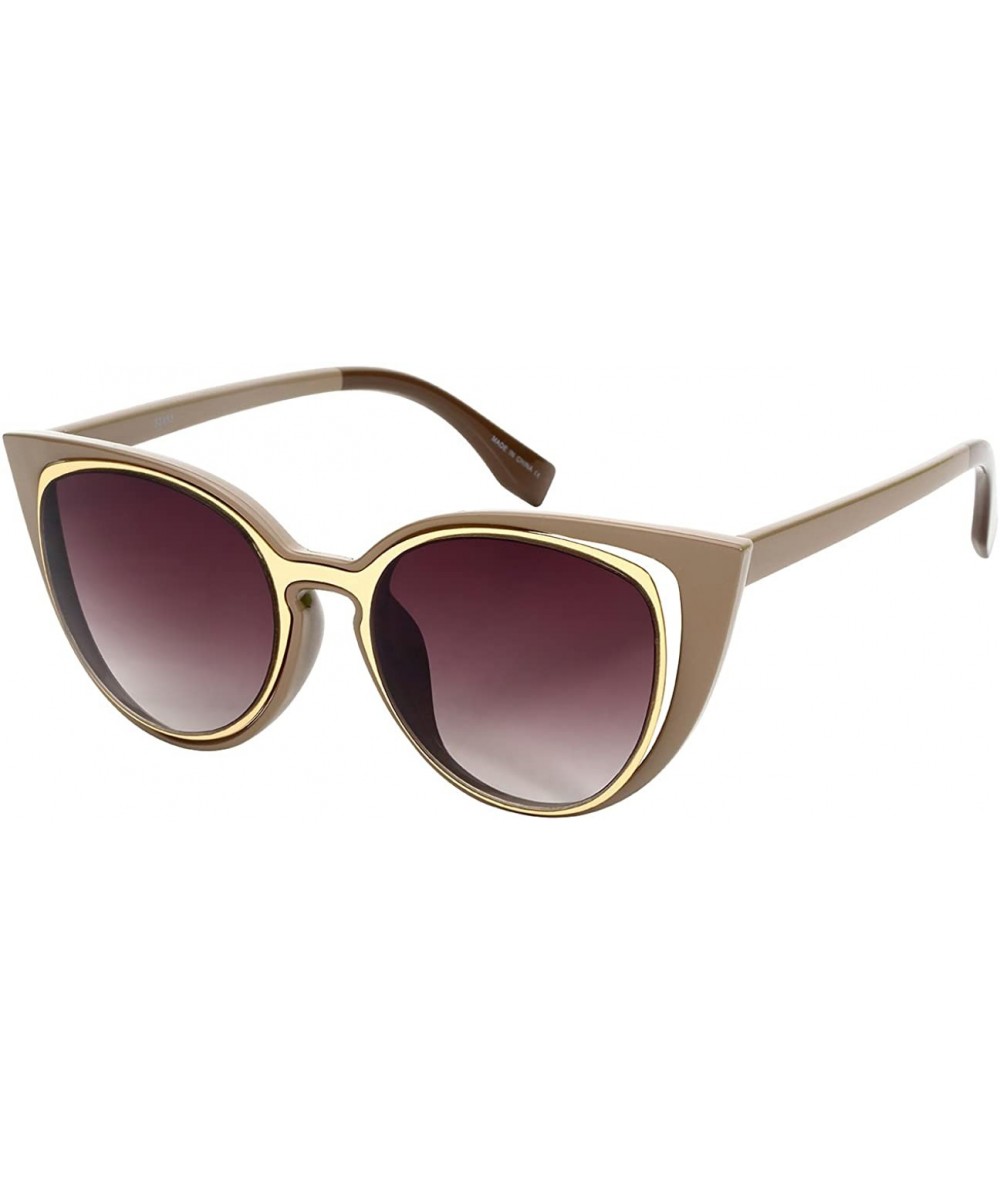 Cat Eye Vintage Inspired Cut Out Cat Eye Sunnies W/Gradient Lens 32155-AP - Light Brown+matte Gold - CN12IK3BGK3 $17.80