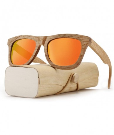 Square Polarized Sunglasses for Men and Women - Handmade Wood Glasses/Real Wooden Sunglasses - Red - CO18U0ZZ5EY $29.72