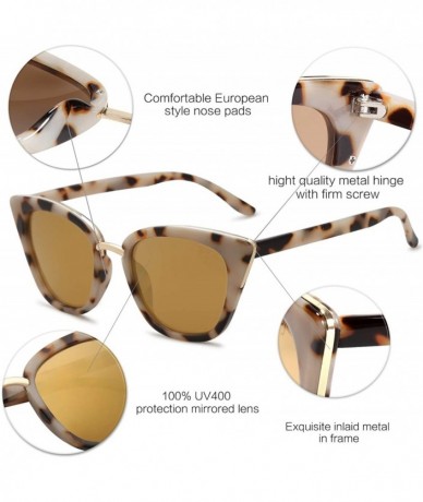 Round Cat Eye Designer Sunglasses Fashion UV400 Protection Glasses SJ2052 - C8 Brown Tortoise Frame/Gold Mirrored Lens - CG18...