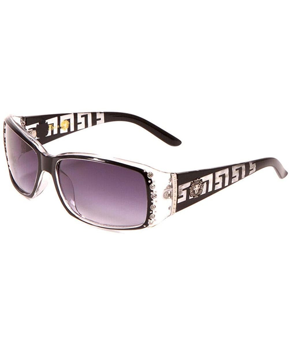 Wrap Greek Key Wrap Around Crystal & Rhinestone Sunglasses - Black & Transparent Frame - CJ18UTGLK0D $20.00