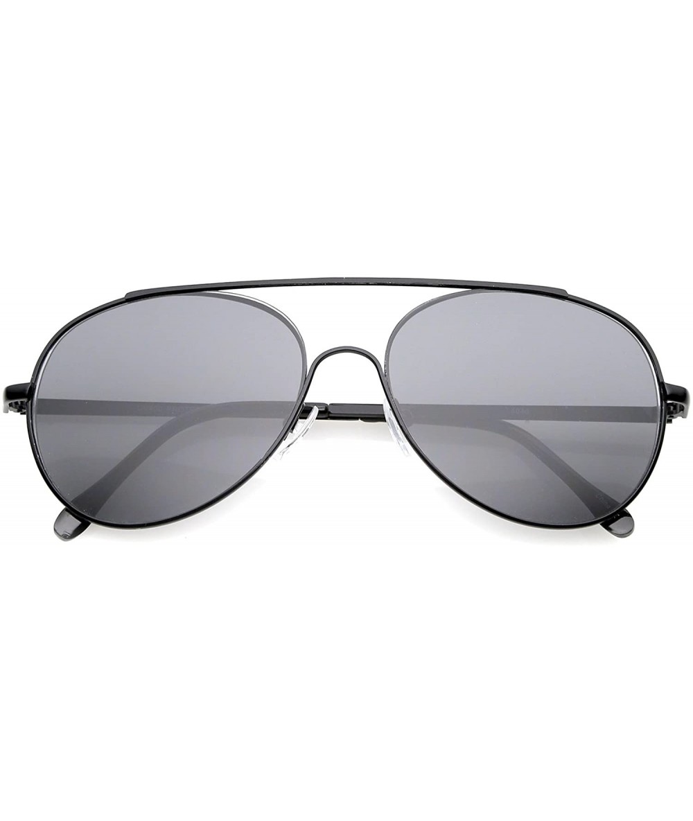 Rimless Classic Brow Bar Semi-Rimless Lens Aviator Sunglasses 57mm - Black / Smoke - CZ12O2YOIDC $20.16