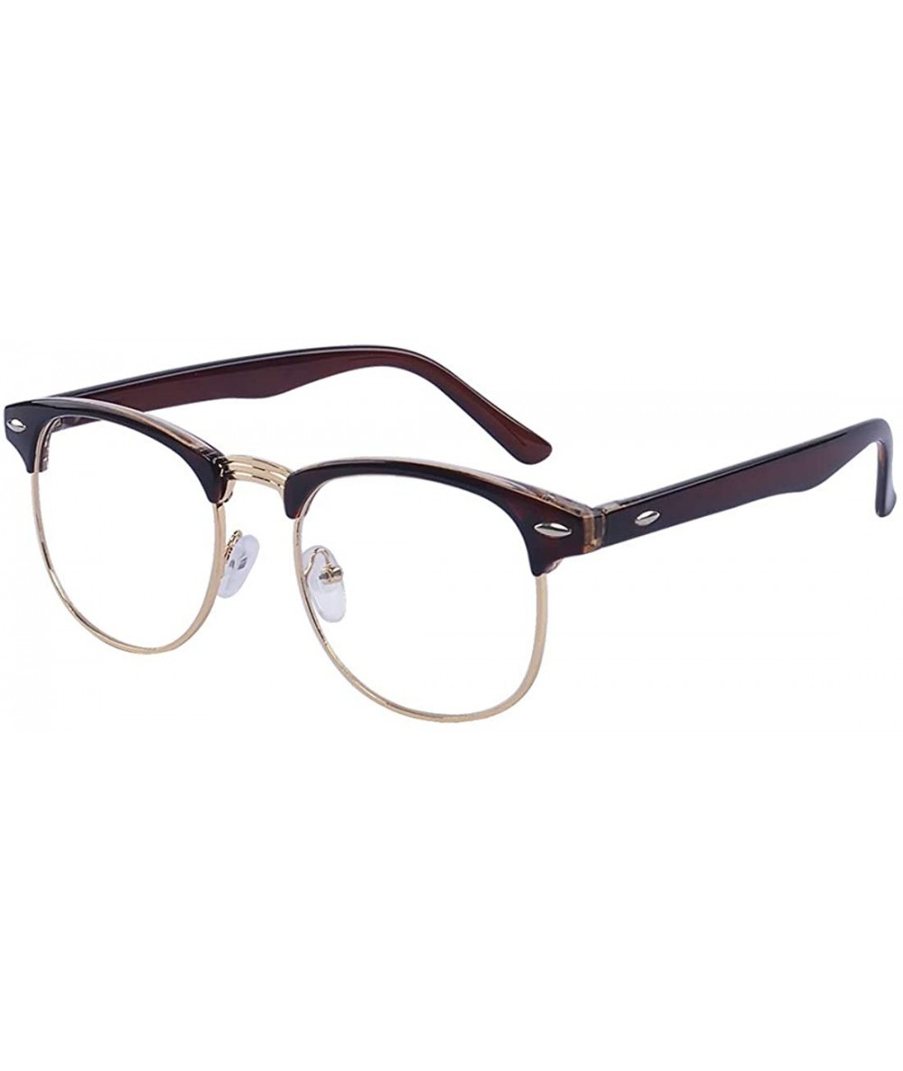 Shield Vintage Retro Classic Half Frame Horn Rimmed Clear Lens Glasses - Brown - CE1867KST8Z $17.73