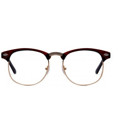 Shield Vintage Retro Classic Half Frame Horn Rimmed Clear Lens Glasses - Brown - CE1867KST8Z $17.73