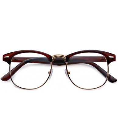 Shield Vintage Retro Classic Half Frame Horn Rimmed Clear Lens Glasses - Brown - CE1867KST8Z $17.73