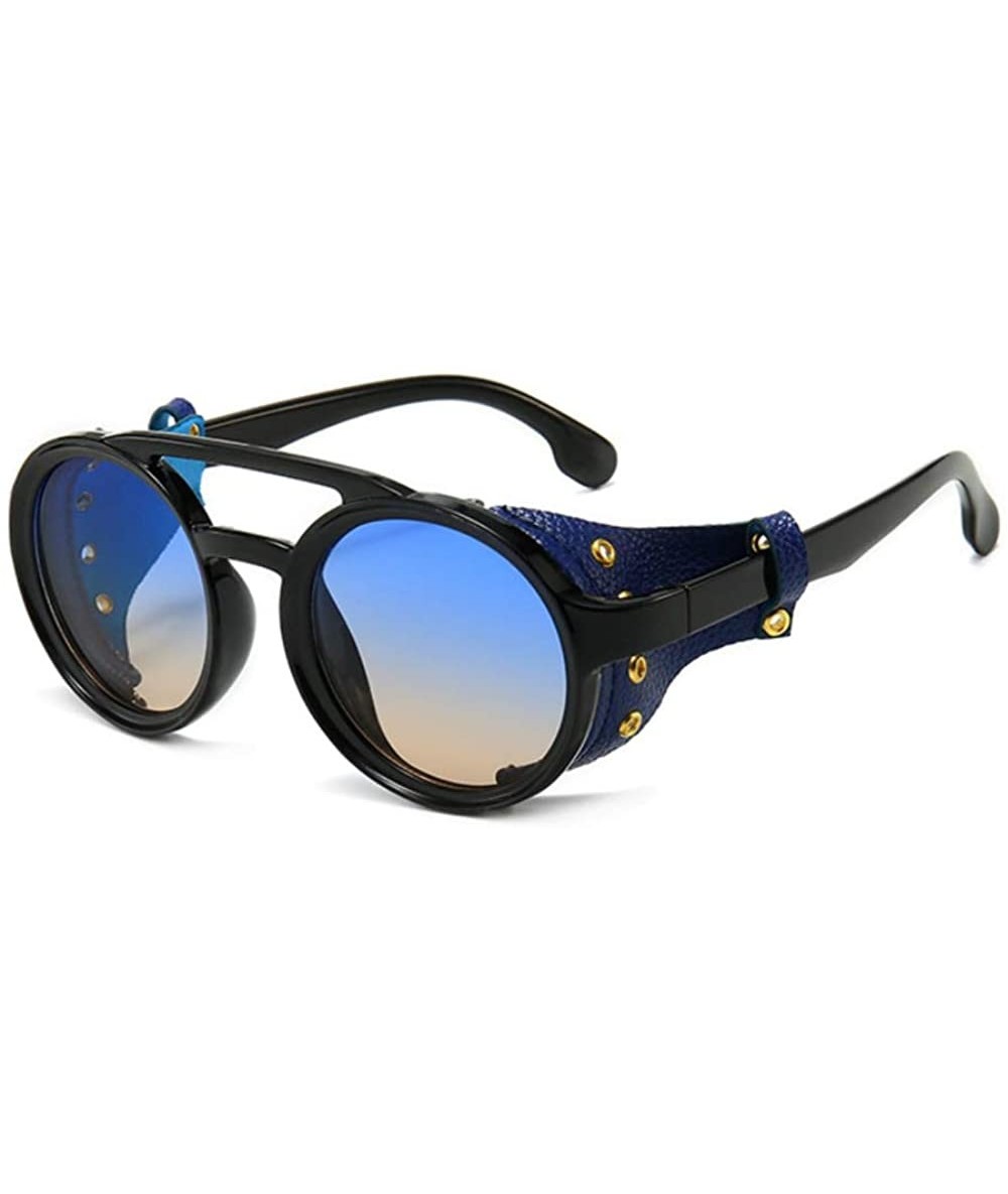 Round Hippie Round Steampunk Sunglasses for Men Side Shield Cyberpunk Circular Keyhole - Blue Yellow Multi Tinted - C8196D7Z9...