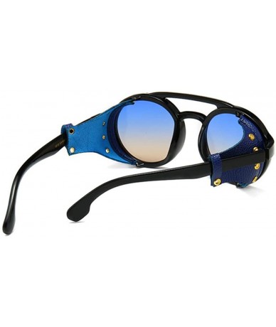 Round Hippie Round Steampunk Sunglasses for Men Side Shield Cyberpunk Circular Keyhole - Blue Yellow Multi Tinted - C8196D7Z9...