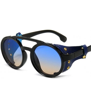 Round Hippie Round Steampunk Sunglasses for Men Side Shield Cyberpunk Circular Keyhole - Blue Yellow Multi Tinted - C8196D7Z9...