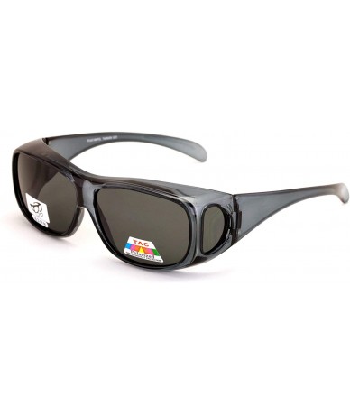 Rectangular Polarized Fit Over Glasses Sunglasses 63mm Rectangular Frame Black Brown - Gray - C6192RYRMDT $23.16