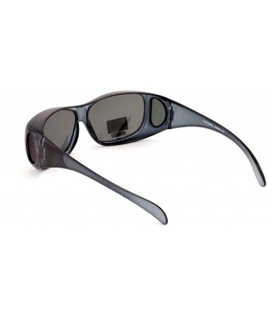 Rectangular Polarized Fit Over Glasses Sunglasses 63mm Rectangular Frame Black Brown - Gray - C6192RYRMDT $23.16