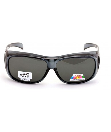 Rectangular Polarized Fit Over Glasses Sunglasses 63mm Rectangular Frame Black Brown - Gray - C6192RYRMDT $23.16