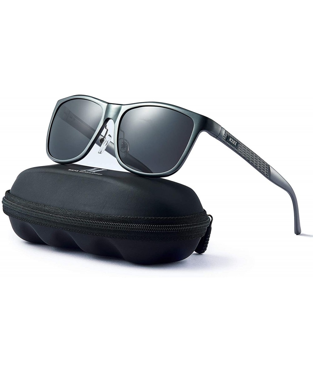 Aviator Polarized Driving Sunglasses Lightweight Rectangular - 2-gun/Black Lens - CY194X6UMRZ $40.09