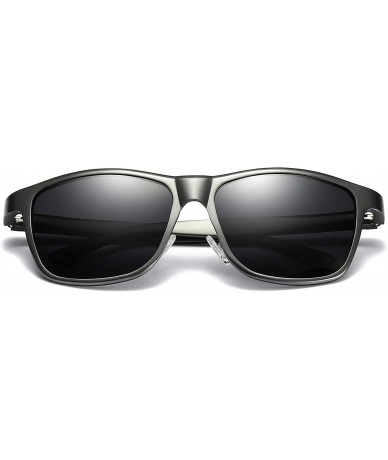 Aviator Polarized Driving Sunglasses Lightweight Rectangular - 2-gun/Black Lens - CY194X6UMRZ $40.09