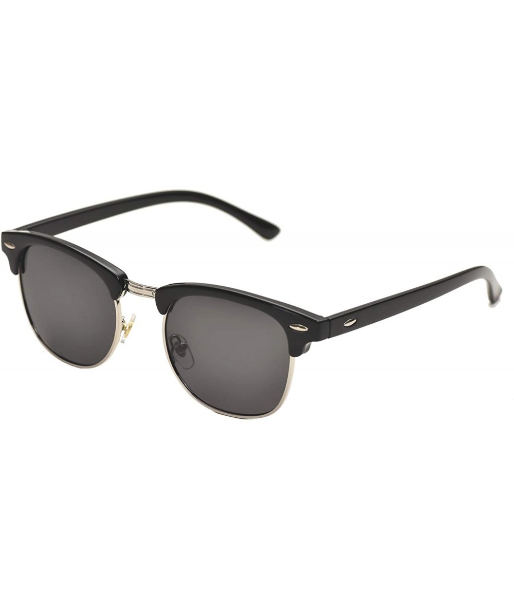 Square Vintage Semi Round Polarized Sunglasses for Men and Women 100% UV Protection Glasses - Sliver-black - C818YH88ASI $20.66