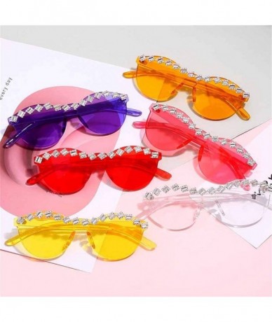 Oversized Diamond Sunglasses Rhinestone Eyeglasses Transparent - 10 - CT198GK7E4L $43.06