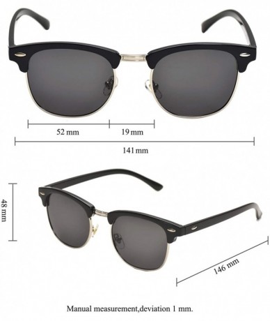 Square Vintage Semi Round Polarized Sunglasses for Men and Women 100% UV Protection Glasses - Sliver-black - C818YH88ASI $20.66