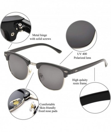 Square Vintage Semi Round Polarized Sunglasses for Men and Women 100% UV Protection Glasses - Sliver-black - C818YH88ASI $20.66