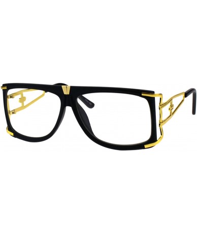 Rectangular Mens Flat Top Nerdy Hip Hop Rapper Luxury Art Deco Clear Lens Eye Glasses - Matte Black Gold - C718EKA5CCA $23.54