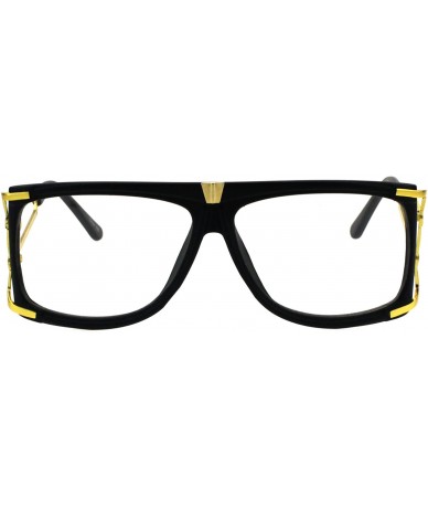 Rectangular Mens Flat Top Nerdy Hip Hop Rapper Luxury Art Deco Clear Lens Eye Glasses - Matte Black Gold - C718EKA5CCA $23.54