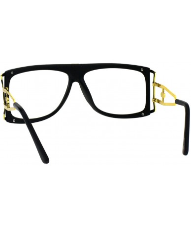 Rectangular Mens Flat Top Nerdy Hip Hop Rapper Luxury Art Deco Clear Lens Eye Glasses - Matte Black Gold - C718EKA5CCA $23.54