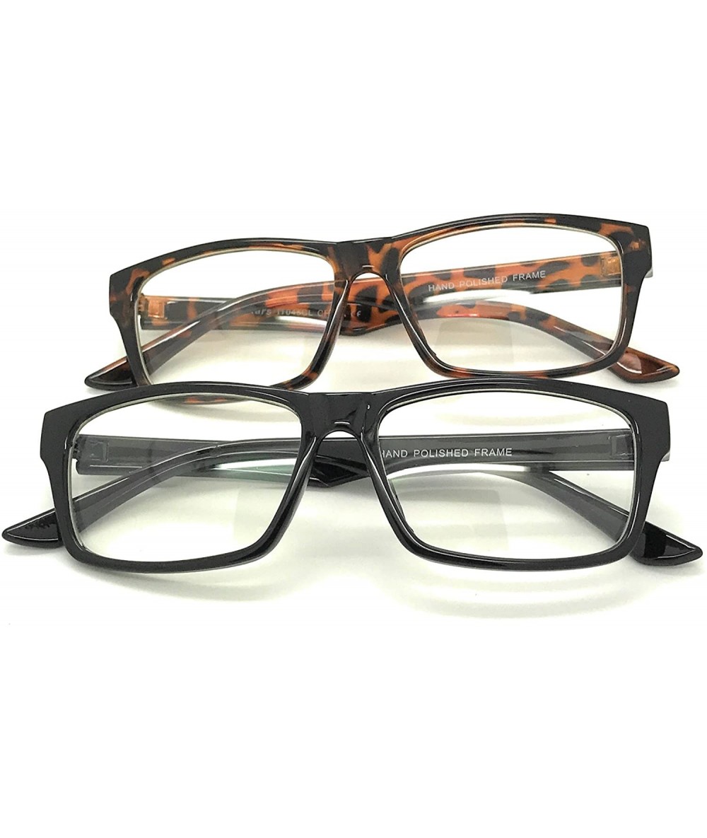 Square Classic Unisex Squared Fashion Sunglasses Clear Lens Eye Glasses - 2-pack Black&brown - CI18568CS33 $22.98