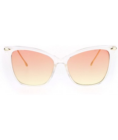 Cat Eye Womens Oversize Elegant Cat Eye Horn Rim Thin Plastic Sunglasses - Clear Pink Yellow - CE17XWD66NR $23.34