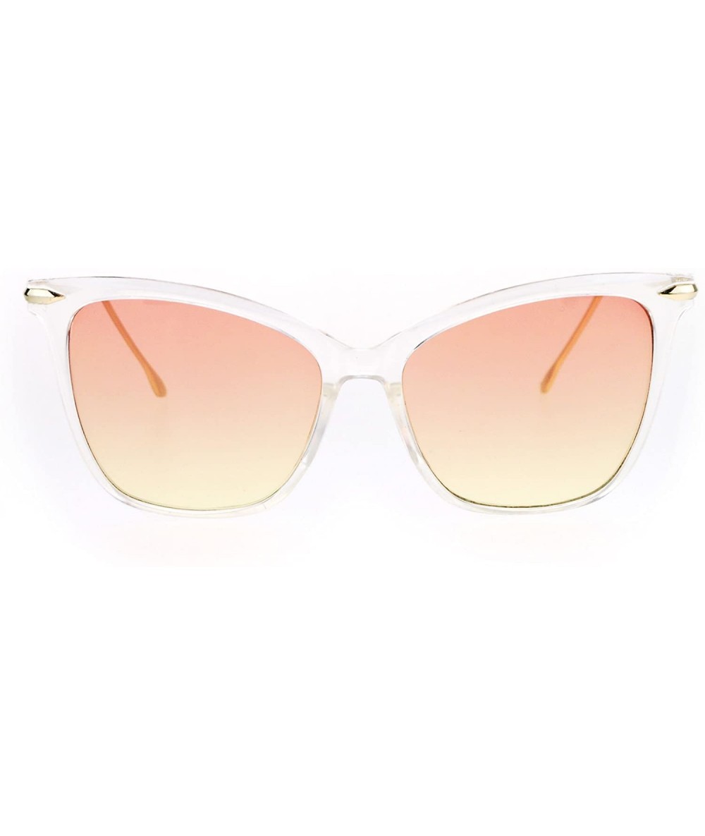 Cat Eye Womens Oversize Elegant Cat Eye Horn Rim Thin Plastic Sunglasses - Clear Pink Yellow - CE17XWD66NR $23.34