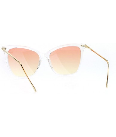 Cat Eye Womens Oversize Elegant Cat Eye Horn Rim Thin Plastic Sunglasses - Clear Pink Yellow - CE17XWD66NR $23.34