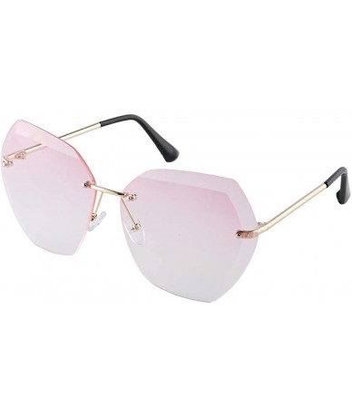 Rimless New Oversized Rimless Gradient Diamond Cutting Lens Sunglasses - Pink - C818O495NHL $24.45