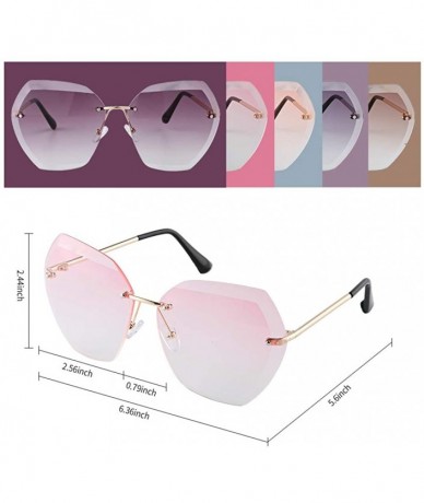 Rimless New Oversized Rimless Gradient Diamond Cutting Lens Sunglasses - Pink - C818O495NHL $24.45