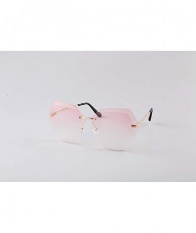 Rimless New Oversized Rimless Gradient Diamond Cutting Lens Sunglasses - Pink - C818O495NHL $24.45