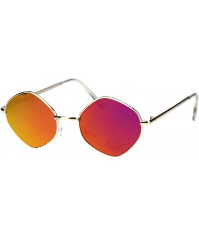 Rectangular Retro Hippie Diamond Reflective Color Mirror Lens Metal Rim Sunglasses - Gold Purple Mirror - CE18QX6C457 $18.62