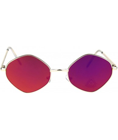 Rectangular Retro Hippie Diamond Reflective Color Mirror Lens Metal Rim Sunglasses - Gold Purple Mirror - CE18QX6C457 $18.62