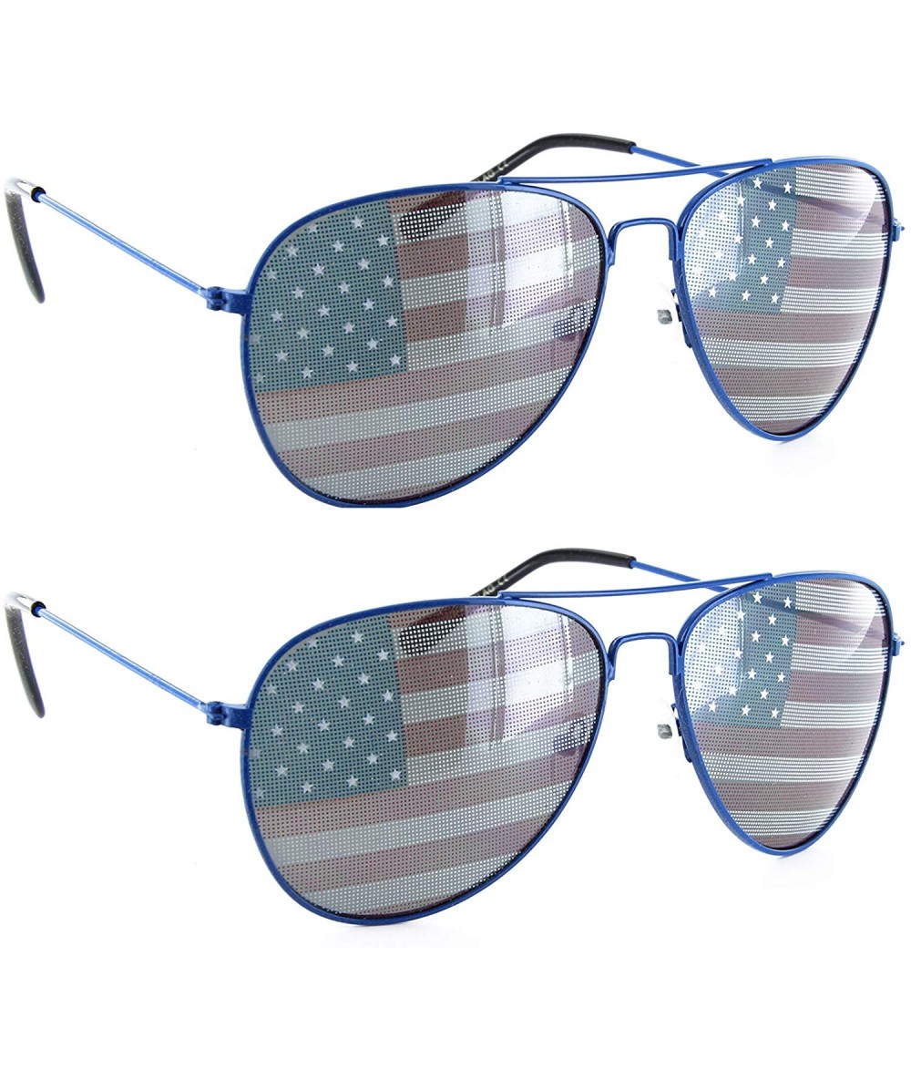 Aviator American Flag Aviator Sunglasses Glasses Gift Box - 2 Pairs Blue - CP12O1SSYWJ $35.21