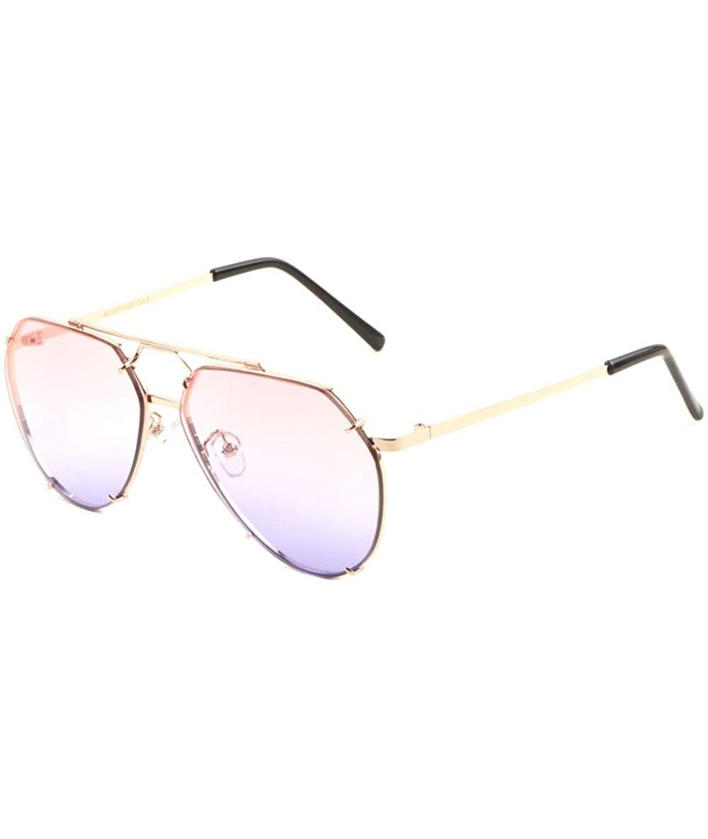 Aviator Oceanic Color Bracket Frame Rimless Geometric Modern Aviator Sunglasses - Pink Blue - C9190IUR37Q $26.43