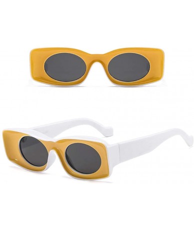 Rectangular Rectangle Thick Frame Fashion Sunglasses Funky - Yellow Front- White - C91992K8Z6W $17.15