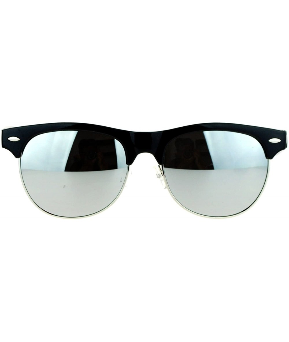 Wayfarer Silver Mirror Hipster Half Rim DJ Sunglasses - Black - CX12JPB7TIH $23.48