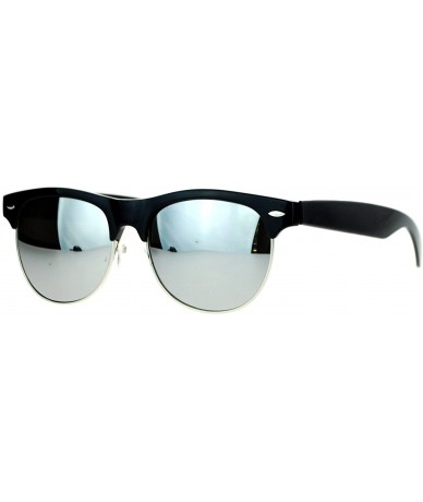 Wayfarer Silver Mirror Hipster Half Rim DJ Sunglasses - Black - CX12JPB7TIH $23.48