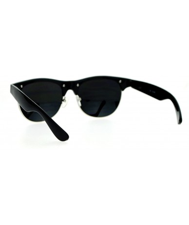 Wayfarer Silver Mirror Hipster Half Rim DJ Sunglasses - Black - CX12JPB7TIH $23.48