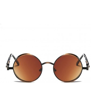 Oval Punk Sunglasses Gothic Steam Punk Sunglasses Men's Round Frame Metal Mirror - Bronze - CW182H0I74L $41.62