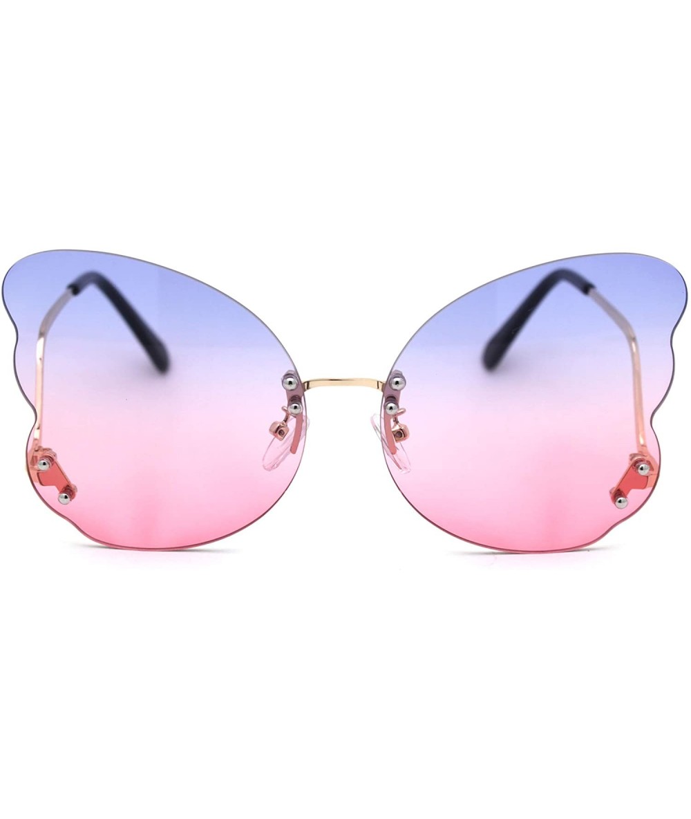 Butterfly Womens Tie Dye Gradient Rimless Butterfly Wing Lens Sunglasses - Gold Blue Pink - CB18Y4ZIHO9 $27.80