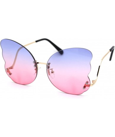 Butterfly Womens Tie Dye Gradient Rimless Butterfly Wing Lens Sunglasses - Gold Blue Pink - CB18Y4ZIHO9 $27.80