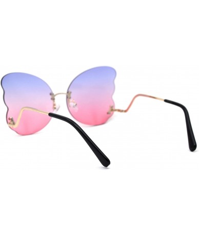 Butterfly Womens Tie Dye Gradient Rimless Butterfly Wing Lens Sunglasses - Gold Blue Pink - CB18Y4ZIHO9 $27.80