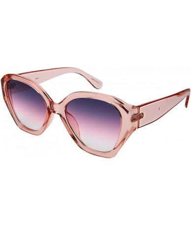 Rectangular Geometric Wide Temple Plastic Women Sunglasses w/Flat Lens 34123-FLOCR - Clear Pink Frame/Grey-pink Lens - CE18C4...