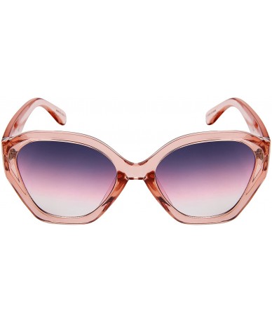 Rectangular Geometric Wide Temple Plastic Women Sunglasses w/Flat Lens 34123-FLOCR - Clear Pink Frame/Grey-pink Lens - CE18C4...